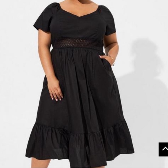 Torrid Midi Poplin Sheer Waist Dress size 2 black 18-20 - Picture 2 of 5